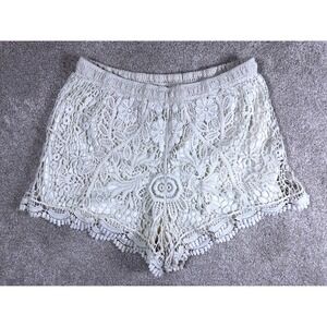 Vivid Collection‎ Cream Crochet Lace Shorts Women's Medium Floral Boho Festival